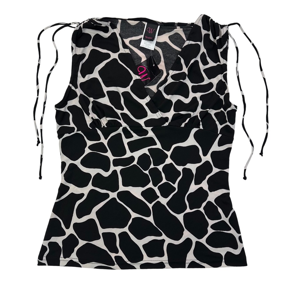 Wrapper Black White Giraffe Print Sleeveless Y2K Tank Top Women's Size L